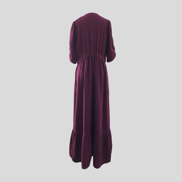 Xirena Purple Cotton Short Sleeve V Neck Long Bohemian Maxi Dress - L - Picture 4 of 8